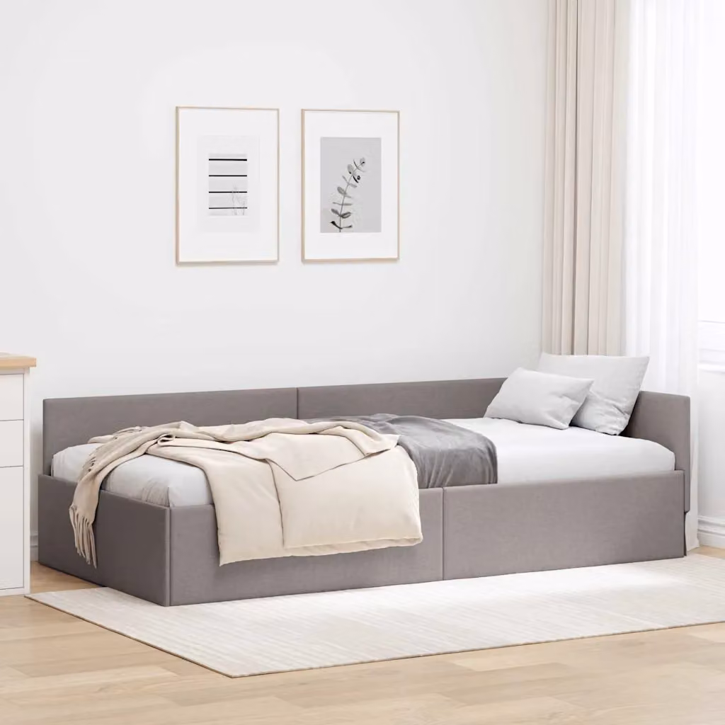 Cornice del letto ad angolo asimmetrica vidaXL in tessuto beige o grigio con struttura in legno e doghe fisse L: 200 cm, L: 80 cm, H: 140 cm