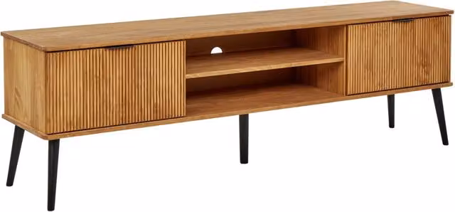 Mobile TV a 2 ante legno chiaro e gambe in metallo nero stile vintage elegante