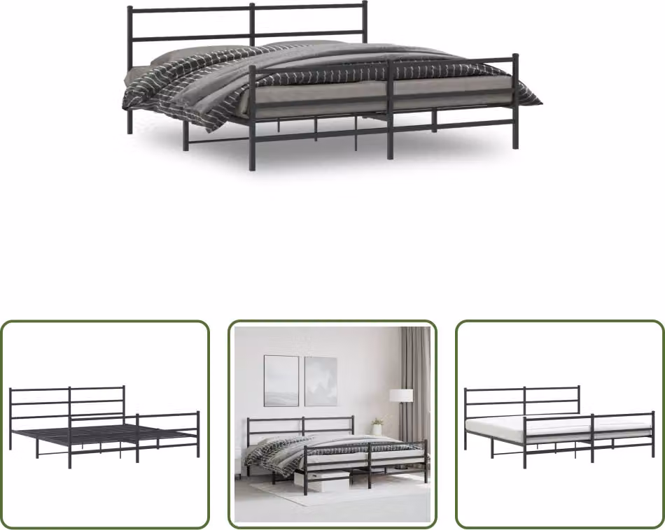 The Living Store Struttura letto con testiera e pediera in metallo nero 200x200 cm