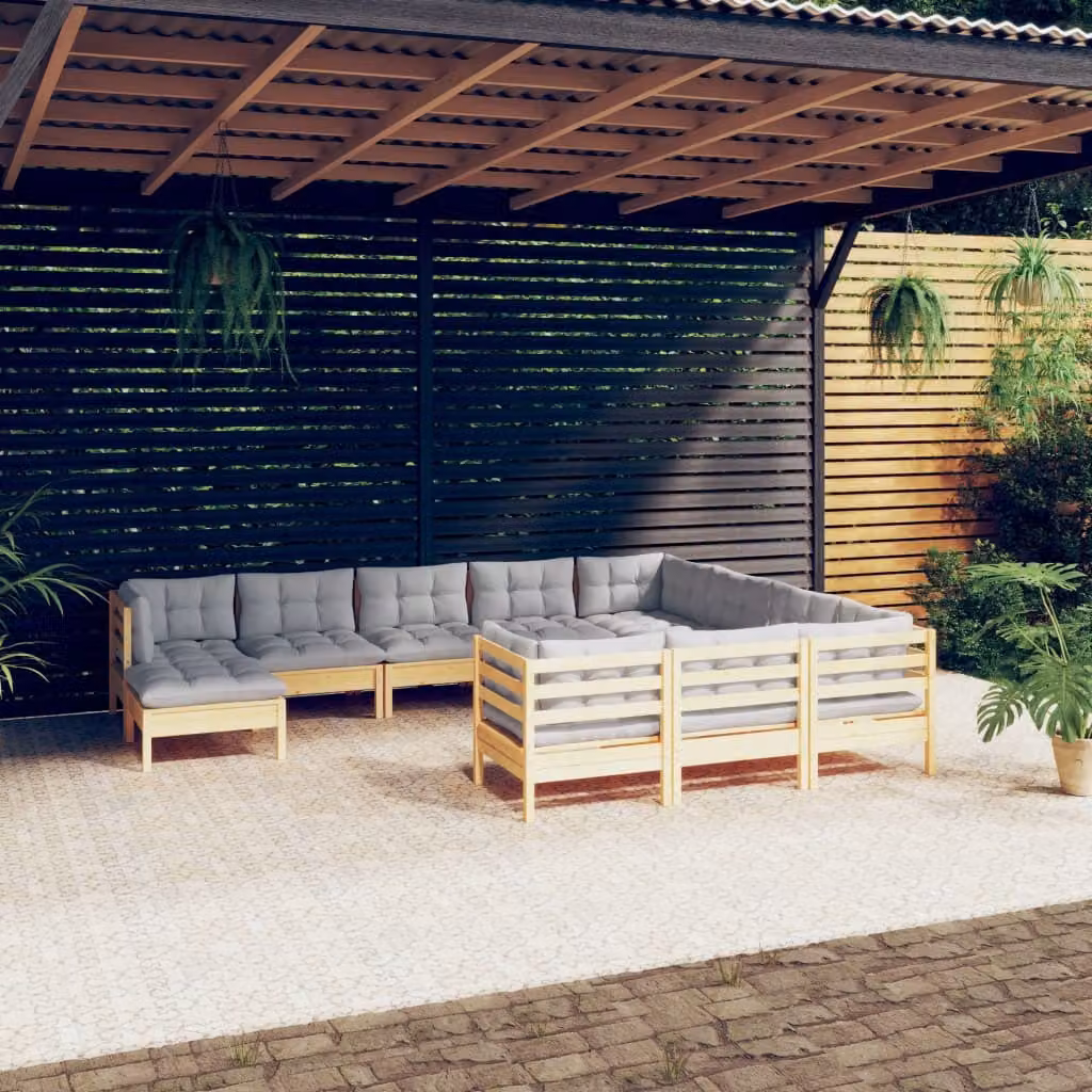 Maison Exclusive - Set Divani da Giardino 11 pz con Cuscini Grigi Massello di Pino
