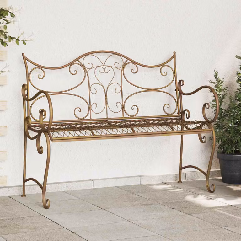 Panchina da giardino vidaXL a 2 posti in acciaio bronzo con braccioli L: 114 cm, P: 54 cm, H: 90 cm