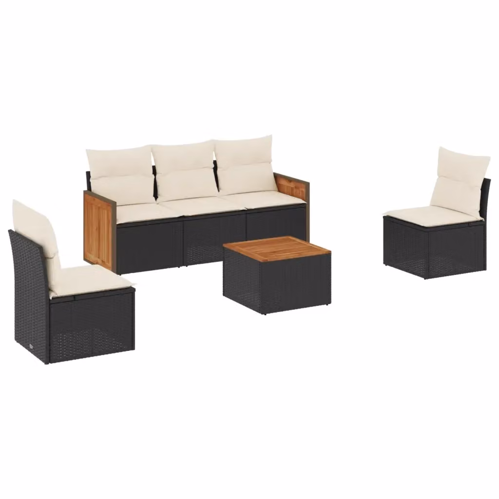vidaXL Set Divano da Giardino 6 pz in Polyrattan con Cuscini e Tavolino da Caffè Nero e Bianco – 2