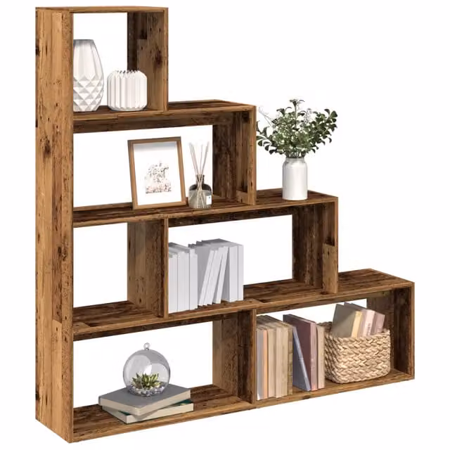 Libreria a scala con 4 ripiani vidaXL in legno effetto rustico marrone L: 143,5 cm, P: 29 cm, H: 143,5 cm