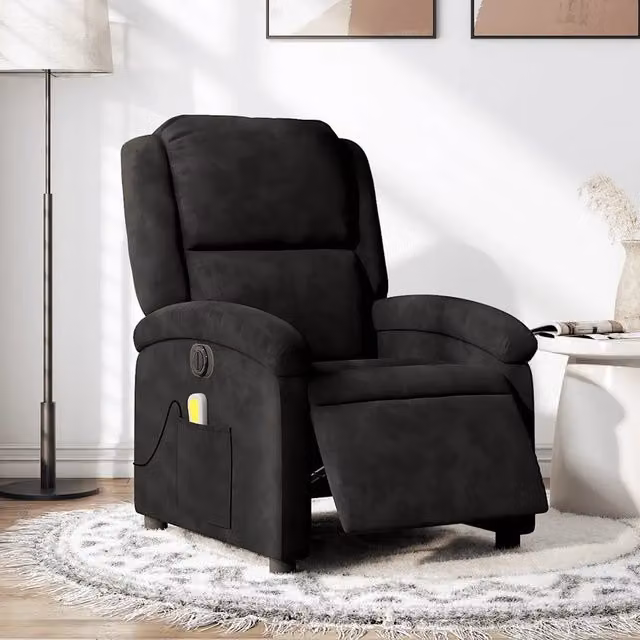 Poltrona Relax Reclinabile Elettrica vidaXL in Velluto Nero con Braccioli e Imbottitura in Schiuma