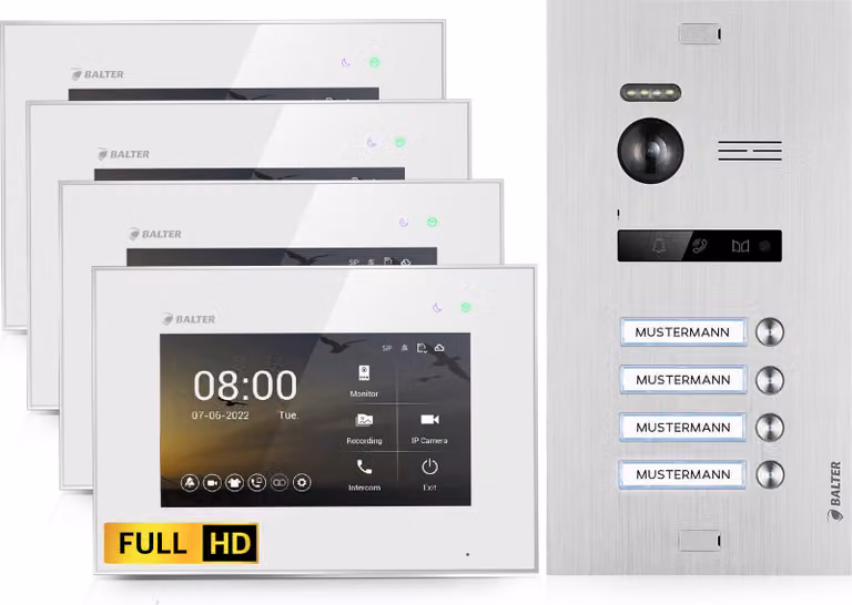Videocitofono HD per casa quadrifamiliare, 4x monitor, Balter EVO HD
