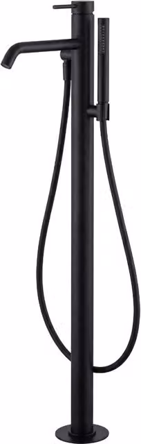Miscelatore per vasca a pavimento Cheonda in acciaio inox AISI 316L con doccetta Testori, colore nero opaco