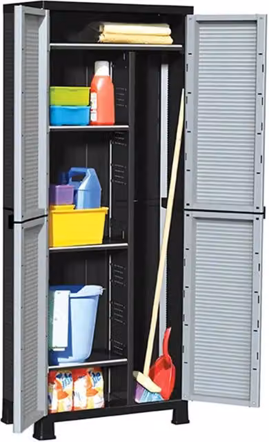 Armadietto a muro vidaXL in plastica grigio opaco con ante a battente e serratura, L: 68 cm, P: 39 cm, H: 171,5 cm