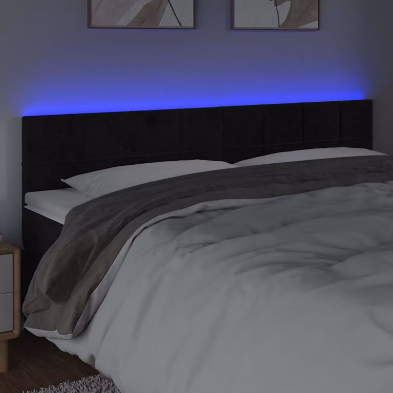 Testiera per letto vidaXL in velluto nero con illuminazione LED e porta di ricarica USB, L 180 x P 5 x H 78/88 cm