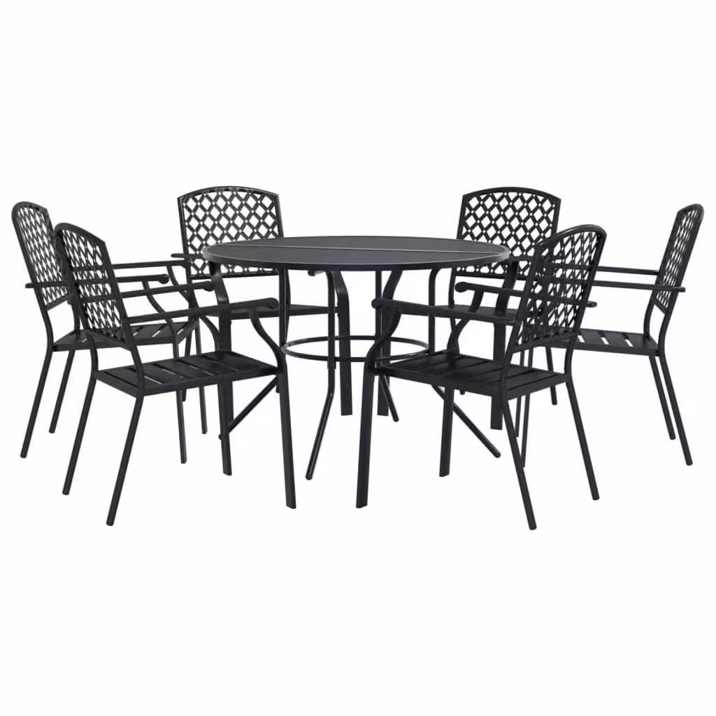 Set Sedie Giardino Impilabili 7pz Antracite Acciaio Verniciato