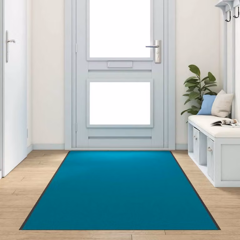 Tappetino moderno vidaXL rettangolare blu e nero in poliammide e PVC, lavabile in lavatrice e antiscivolo, L: 350 cm, P: 120 cm, H: 1 cm