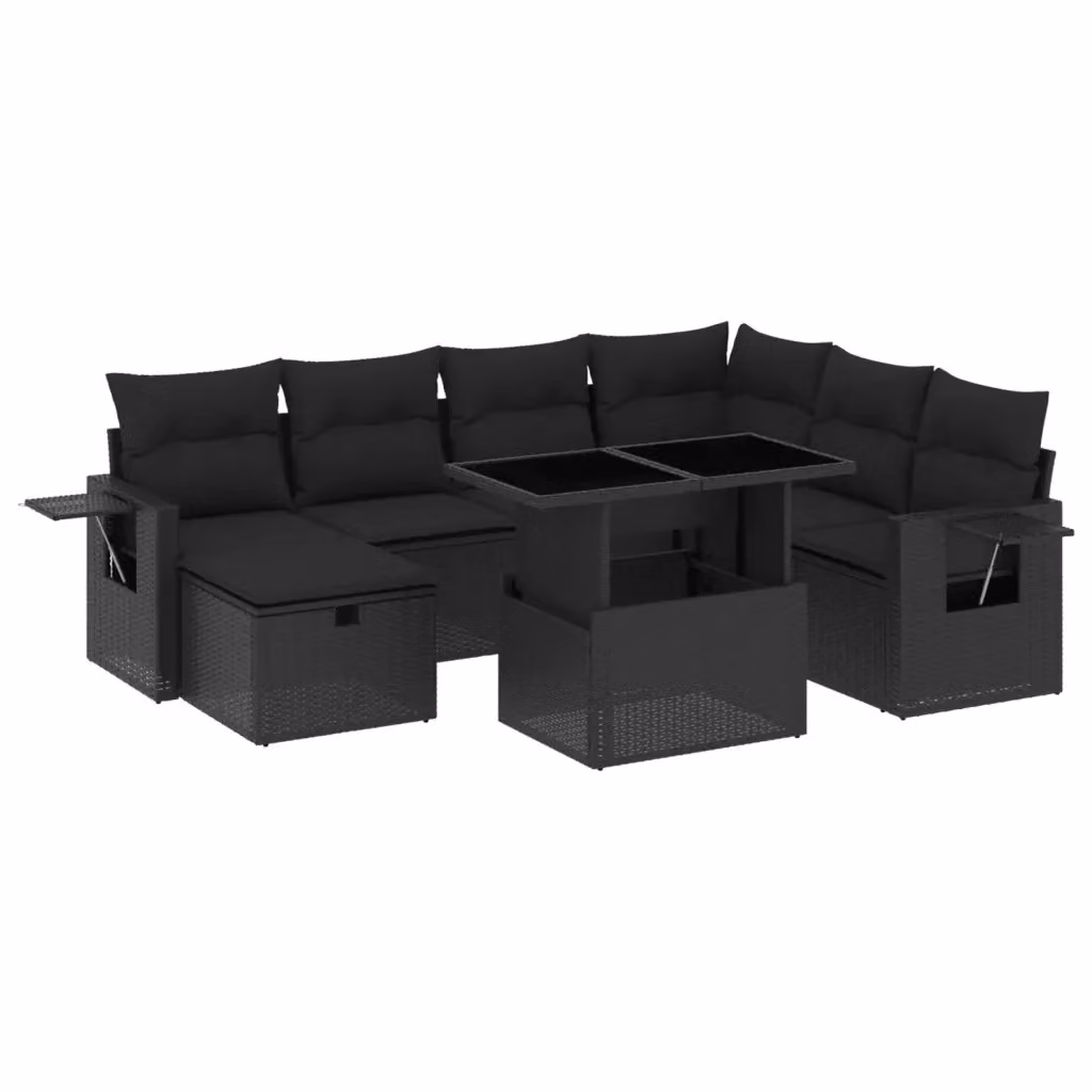 Set Divani da Giardino a L vidaXL in Polyrattan Nero con 8 Cuscini e Tavolino da Esterno – 2
