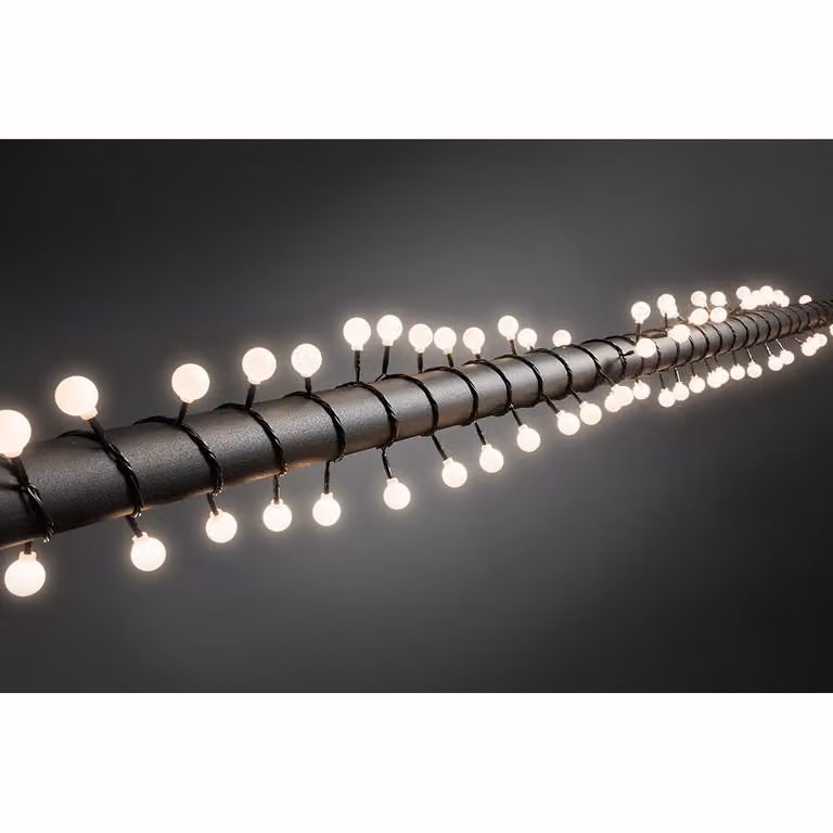 Konstsmide - Globelichterkette a LED, diodi rotondi grandi, 80 diodi bianco caldo, trasformatore per esterni da 24 V, cavo nero ; 3696-107