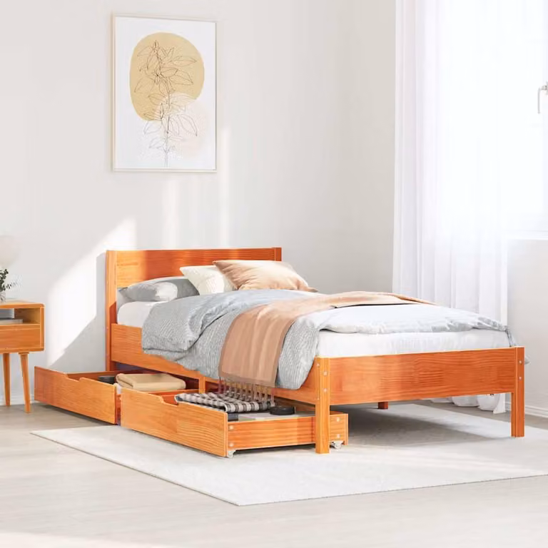 Letto in legno di pino rustico vidaXL senza materasso, colore marrone cera, L/P/H: 205.5 x 90 x 76.5 cm
