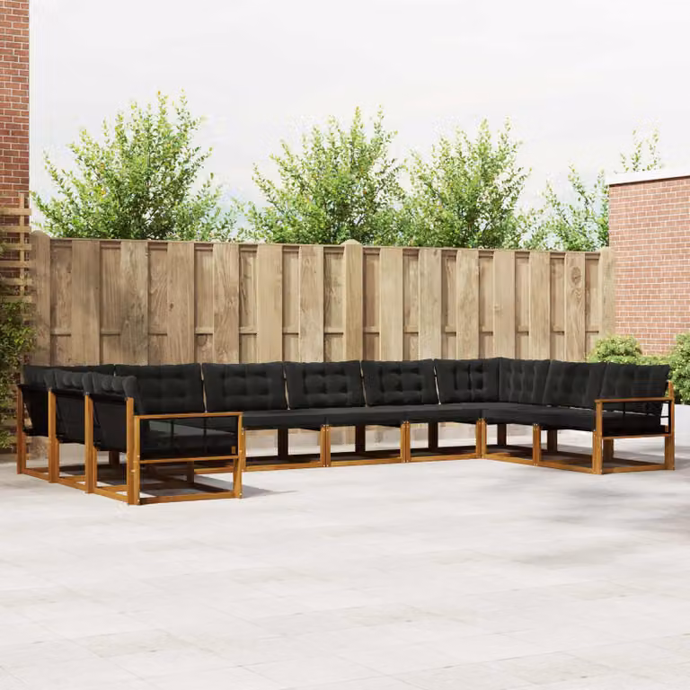 Set di divani da esterno vidaXL 10 pezzi in legno di acacia con cuscini rimovibili, colore marrone e nero