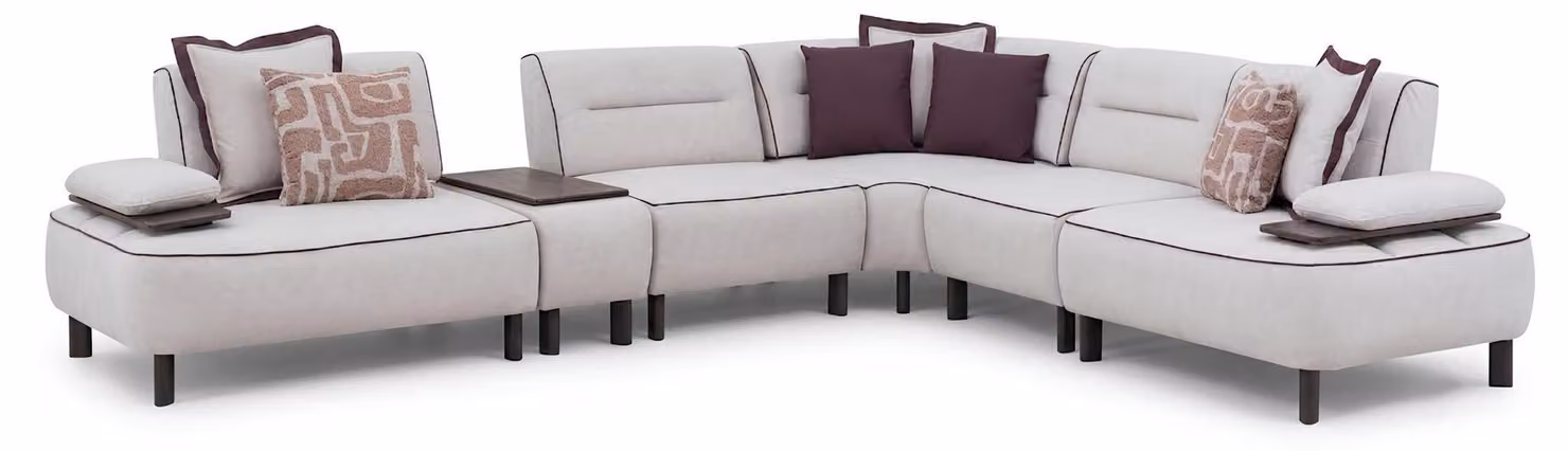 Divano angolare moderno, bianco, dal design organico, modulare, semplice, confortevole, robusto e accogliente