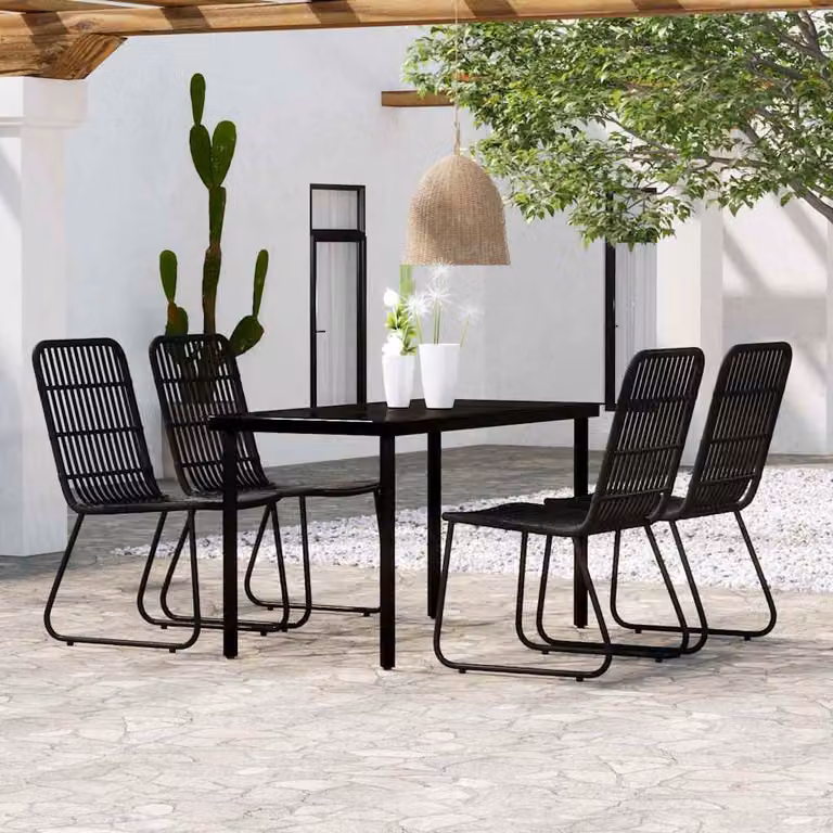 Set da pranzo da giardino vidaXL in metallo e vetro nero con 5 pezzi