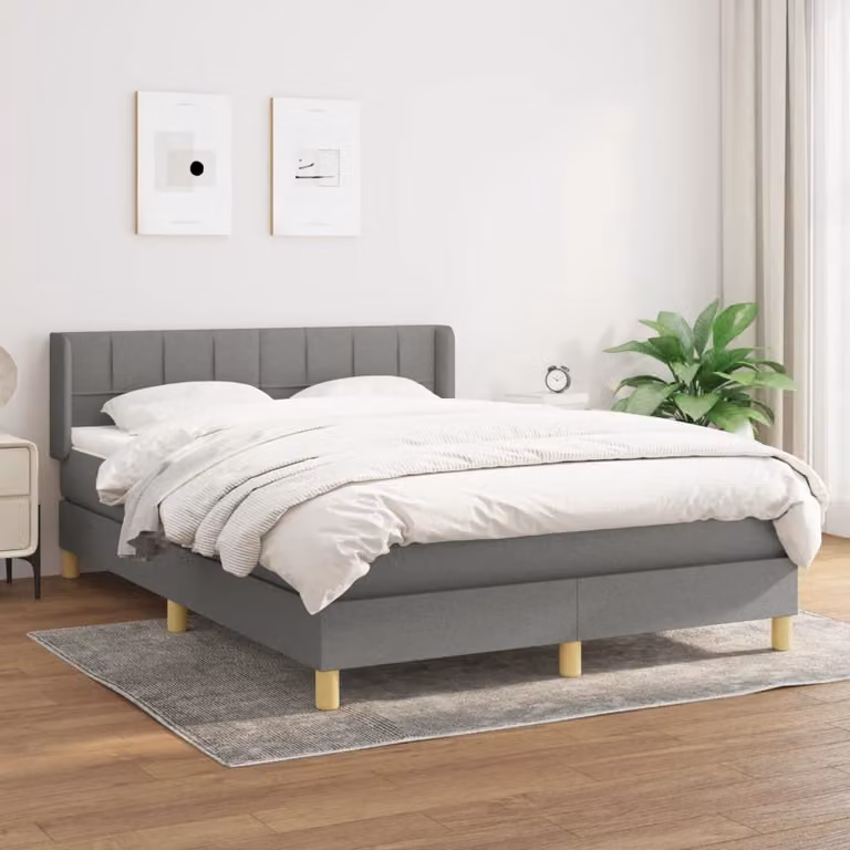 The Living Store Letto a molle con materasso grigio scuro 140x190 cm in tessuto