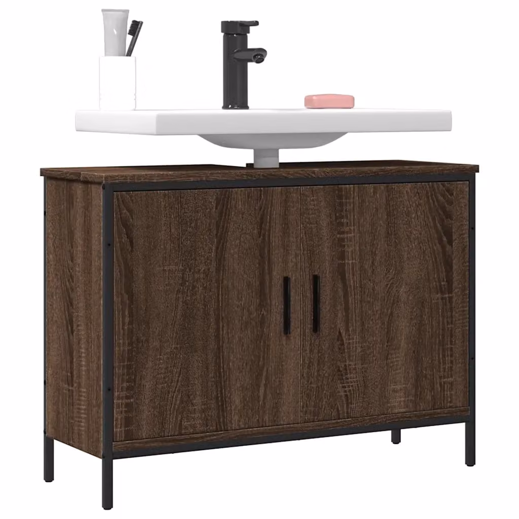 Mobile Lavabo da Bagno Moderno vidaXL in Rovere Marrone, L: 80 cm, P: 30 cm, H: 60 cm