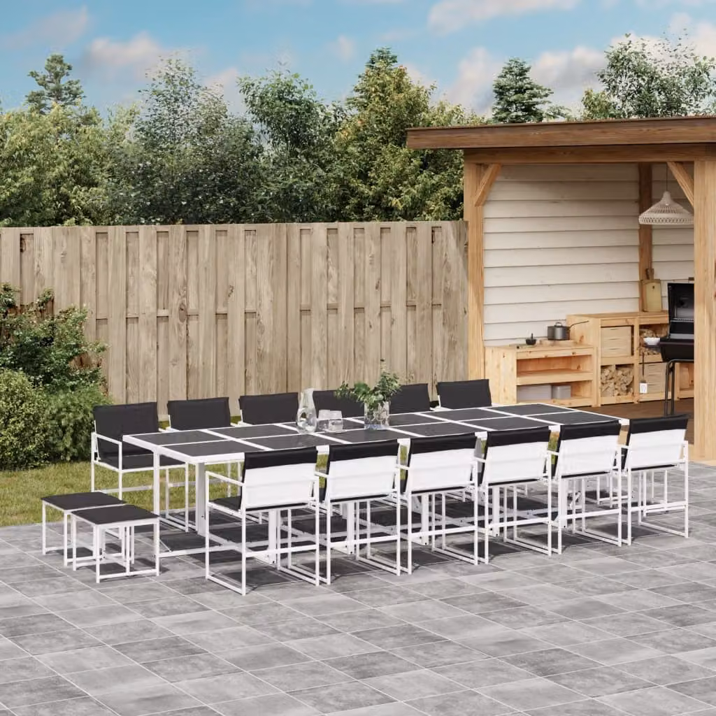 Set da Pranzo da Giardino vidaXL 17 pz in Acciaio Verniciato a Polvere e Vetro Bianco e Antracite – 1