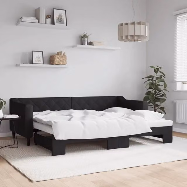 Divano Letto Moderno vidaXL Nero con Struttura Imbottita L: 172,5 cm, P: 90 cm, H: 67 cm