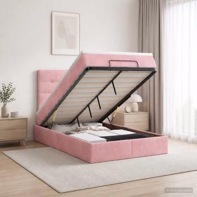 Letto Ottomano con Materasso e Illuminazione LED vidaXL in Velluto Rosa e Bianco L/P/H: 120 x 200 x 88 cm – 1