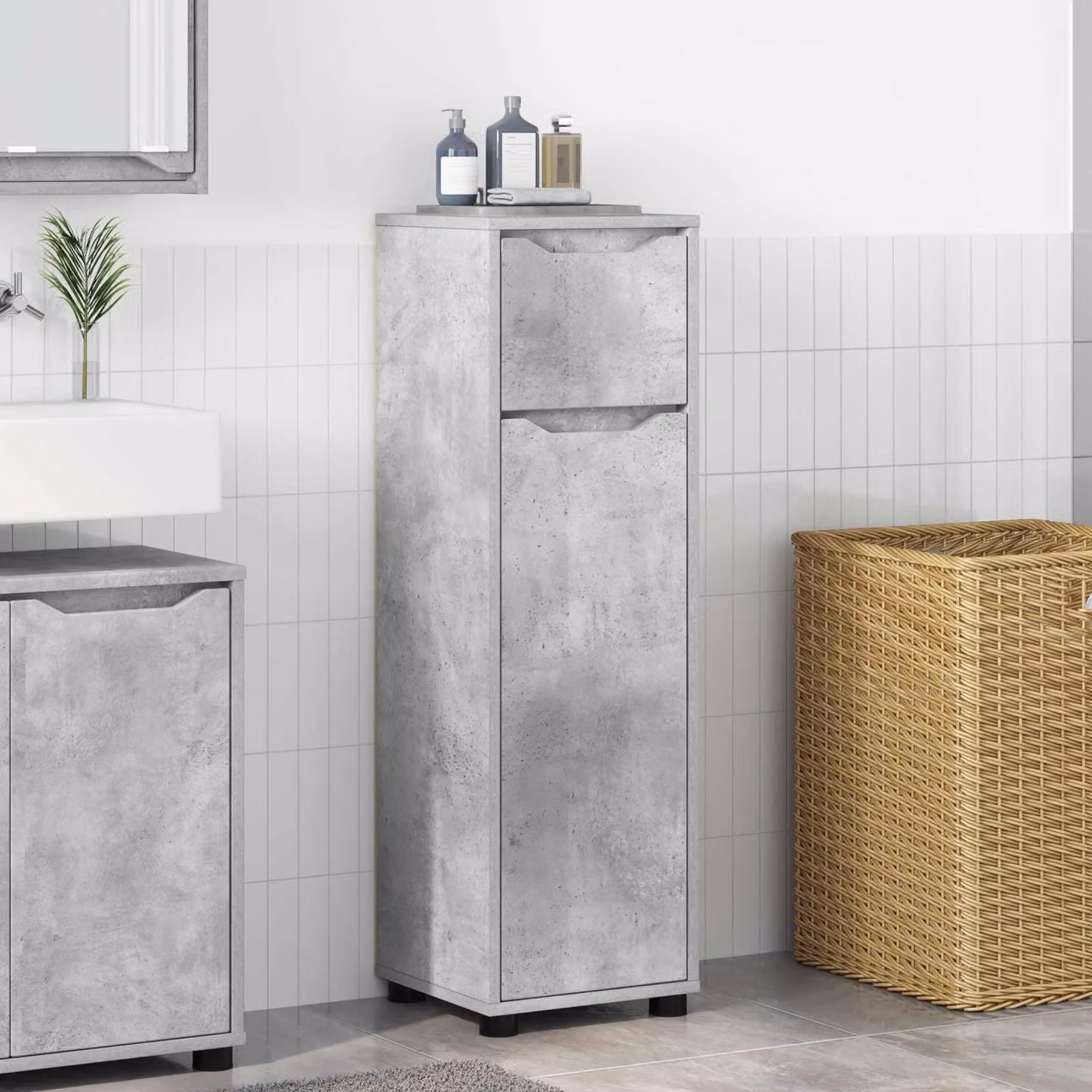 Mobile da bagno vidaXL grigio cemento con ante e ripiani interni L: 30,5 cm, P: 30 cm, H: 101 cm