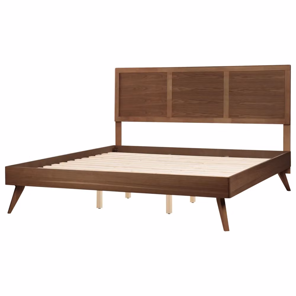 Letto Beliani in legno di frassino e gomma marrone scuro stile classico L: 180 cm, P: 200 cm, H: 270 cm – 2