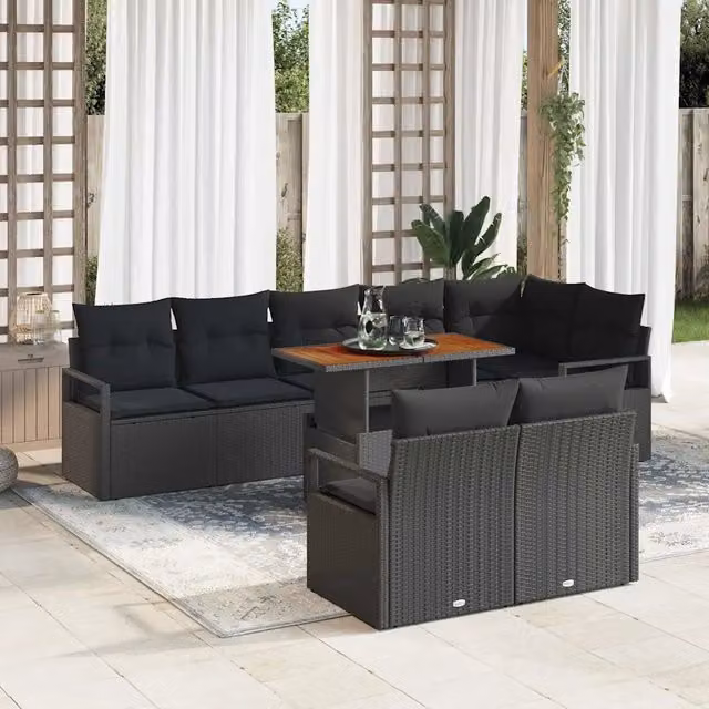 Set Divano da Giardino 9 pz 8-Numero di posti Nero e Marrone 3349729