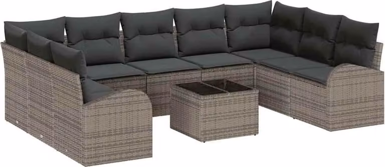 Set Divano da Giardino con cuscino 10 pcs Grigio polyrattan