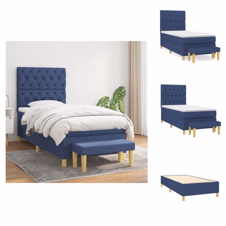 vidaXL Letto a molle con materasso blu 80x200 cm in tessuto - Letti & strutture letto