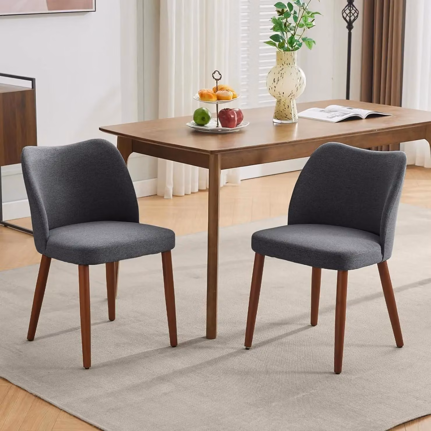 Set di 2 sedie da pranzo - Sedia con schienale avvolgente - Seduta imbottita - Schienale alto ergonomico - Struttura in legno - Grigio scuro