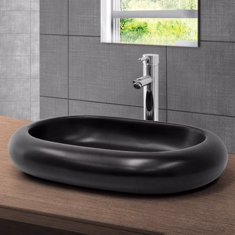 Lavabo LuxeBath Lavabo da appoggio ovale, 65x45x11 cm, nero opaco, in Vetroceramica