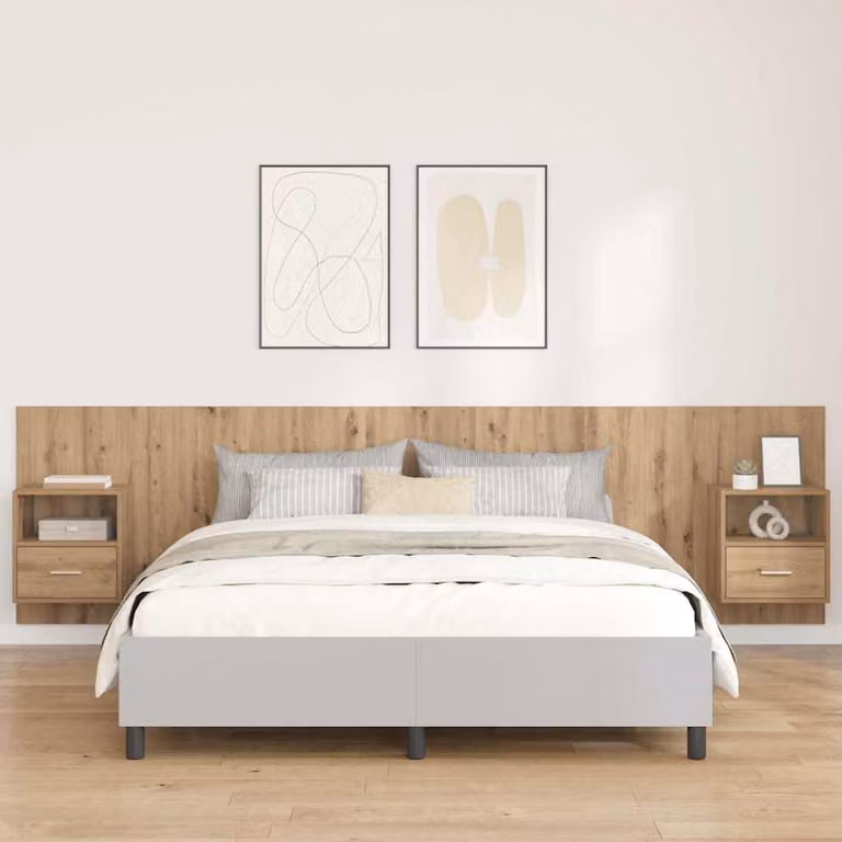 Set di 3 pezzi Testata con Comodini Integrati vidaXL in Legno Rovere Marrone con Design Minimalista