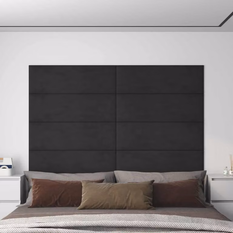 vidaXL Testiera da Parete Imbottita in Velluto Nero, Set da 12 Pannelli Moderni per Camera da Letto