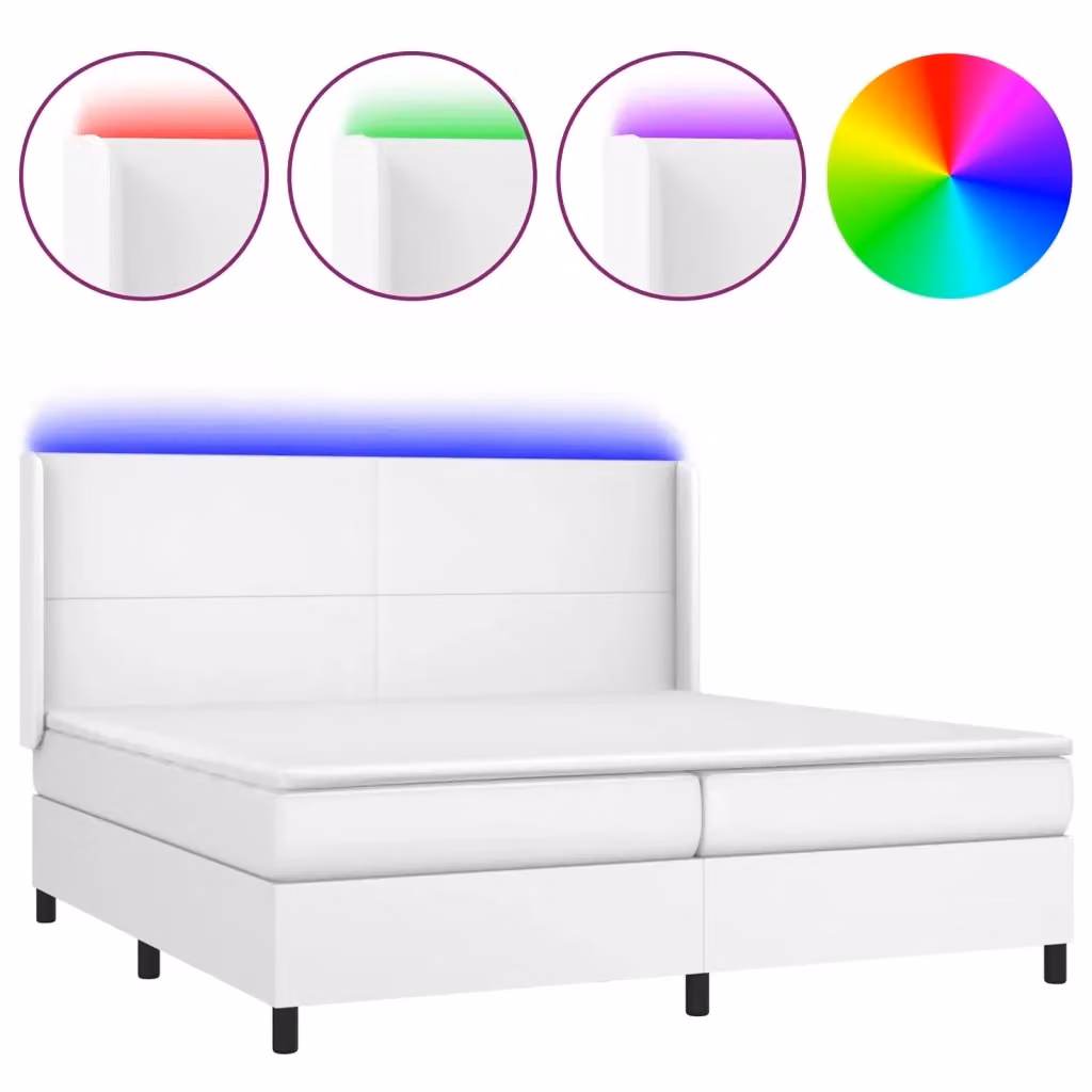 Letto a giroletto con molle e materasso vidaXL in similpelle bianco con illuminazione LED e porta USB 200x200 cm – 2