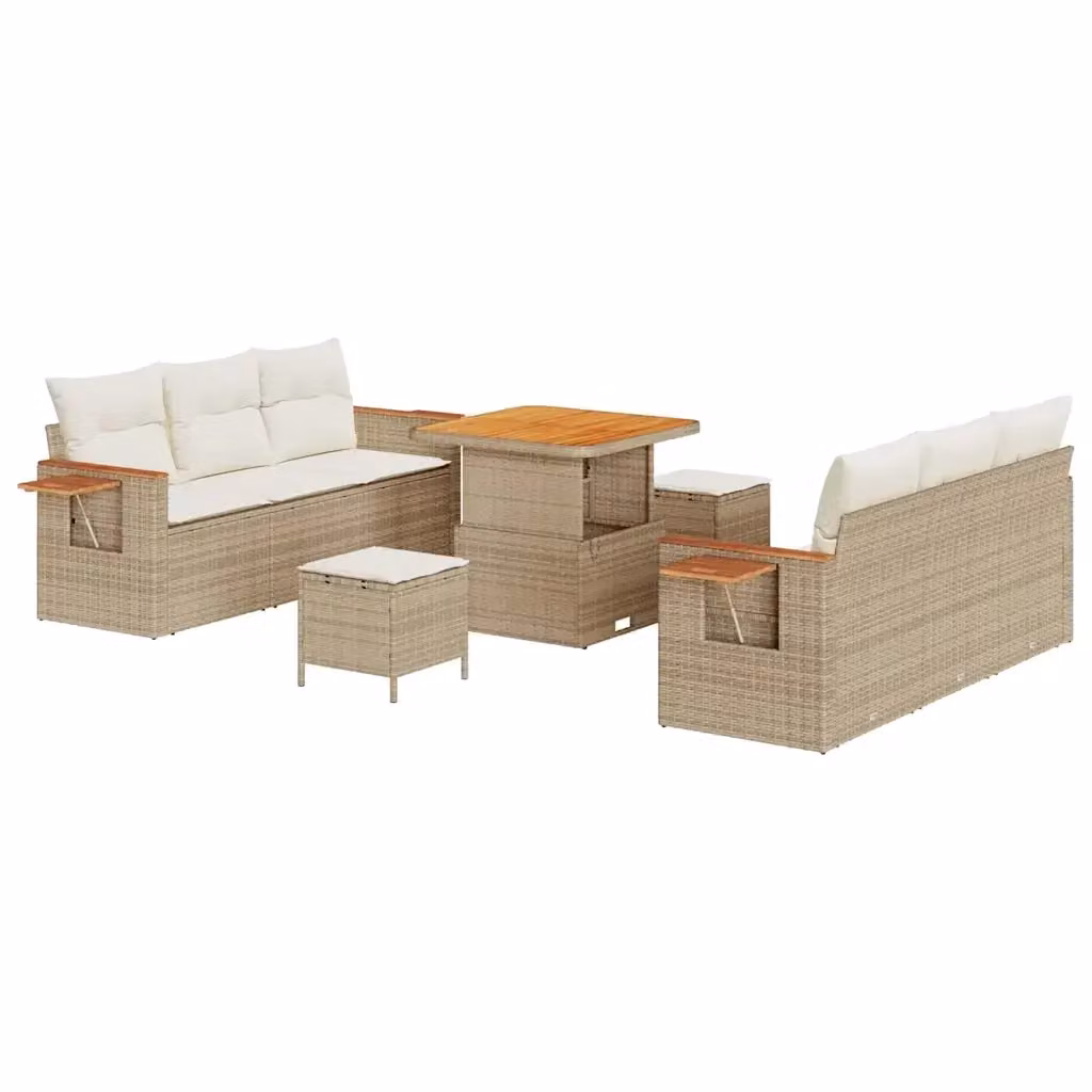 Set Divano da Giardino vidaXL 11 Pezzi a Forma di L con Tavolino e Ottoman, Colore Beige – 2