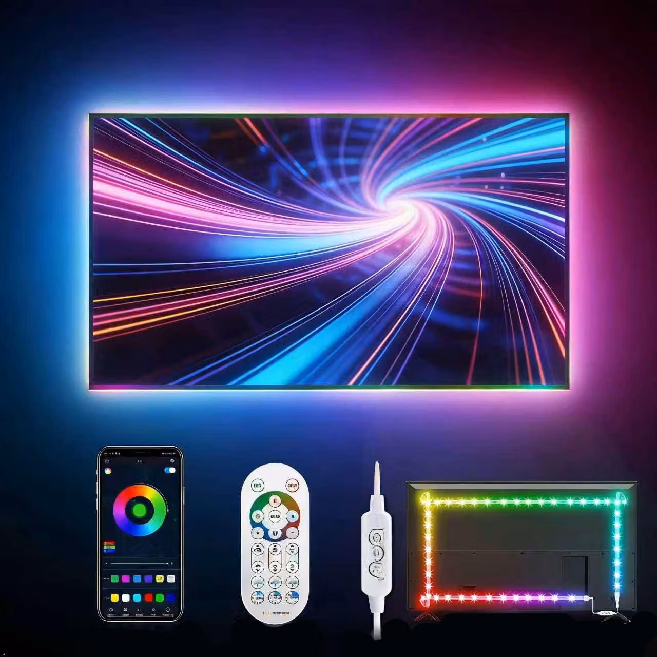 Striscia LED da 5 metri, illuminazione di sfondo per TV, USB, RGB, sincronizzazione con la musica, controllo tramite app