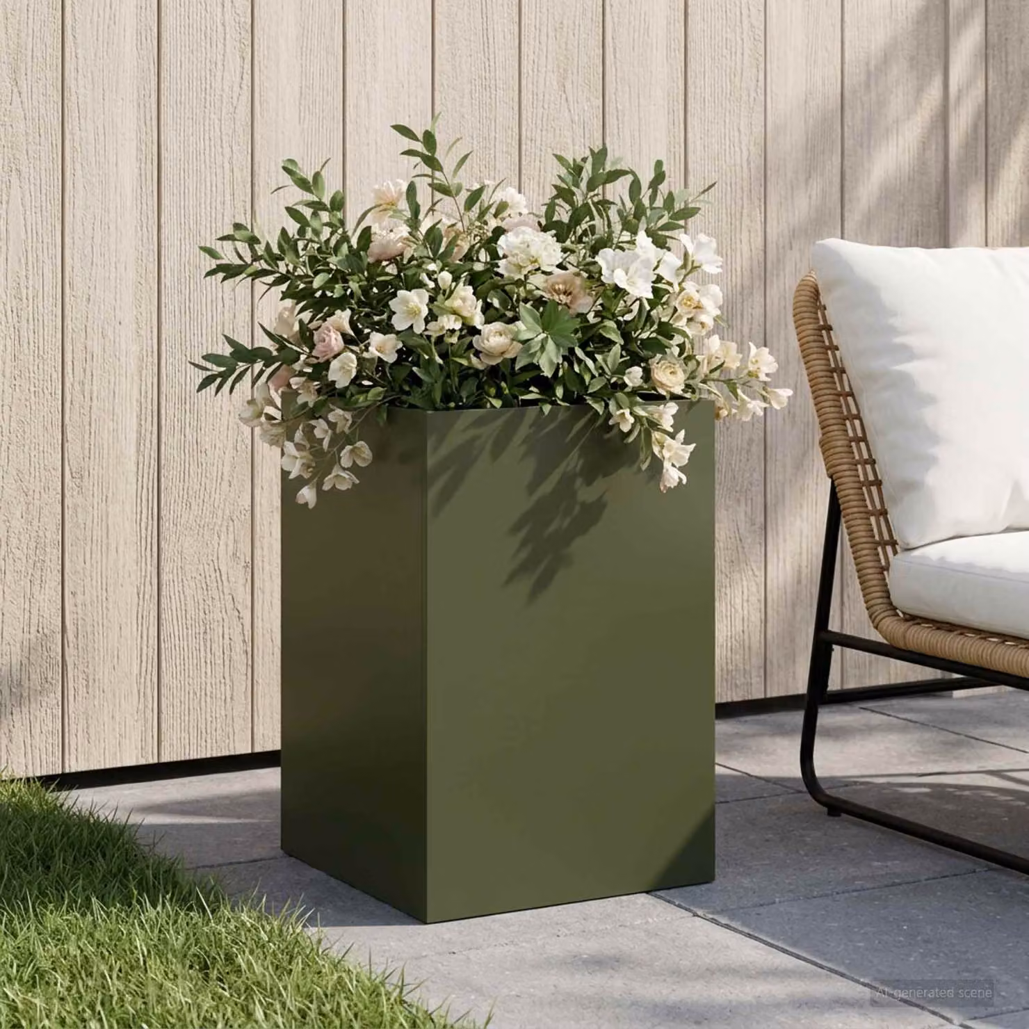 vidaXL Vaso da giardino in metallo Verde, L/P/H: 40 x 40 x 60 cm