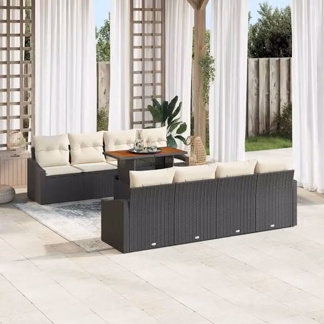 Set Divano da Giardino 9 pz Nero Poly Rattan 3358546
