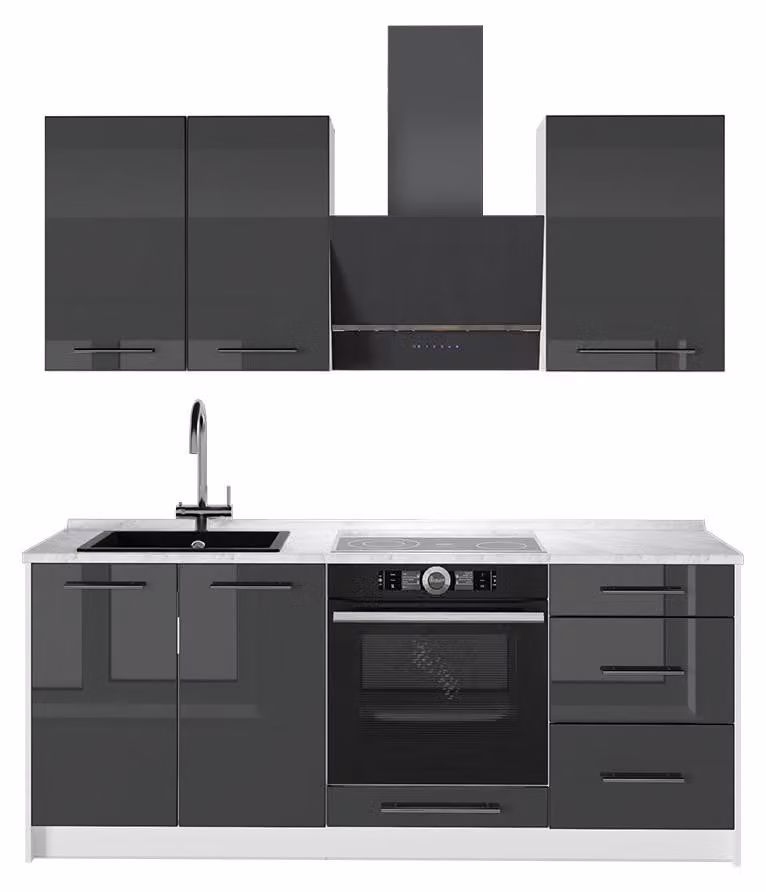 Cucina monoblocco Vicco Fame-Line Antracite lucido/Bianco 190 cm, PL Marmo, Model 64905