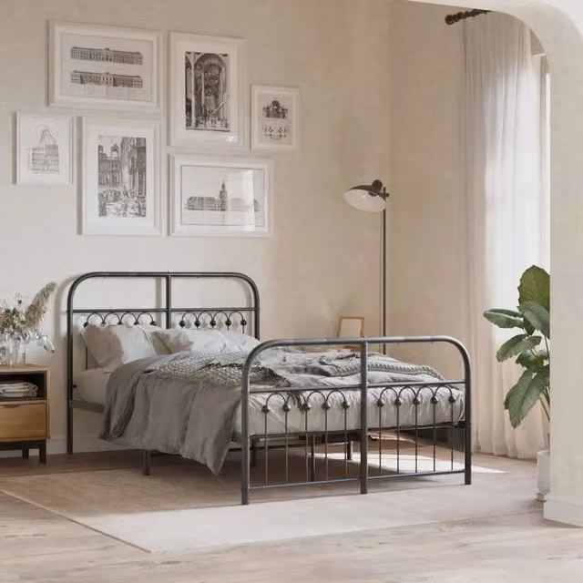 Giroletto con Testiera e Pediera Metallo Nero 120x190 cm 376615