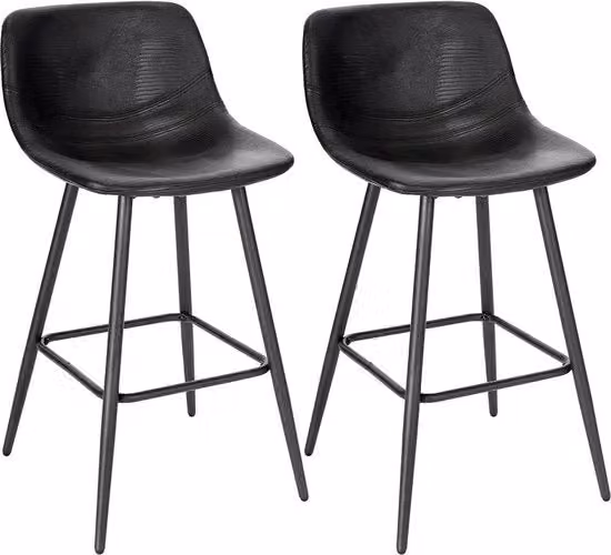 Bar con schienale - Con schienale regolabile - Pelle sintetica - Sedute bar - Ergonomica - Altezza seduta 63cm - Nero - Set da 2 - Cucina e bar