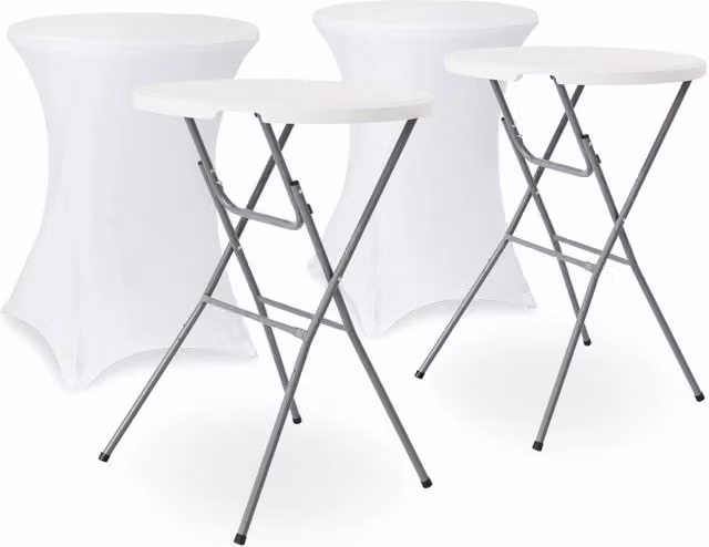 Set di 2 tavoli pieghevoli rotondi Sweeek con copertura protettiva, bianco e grigio