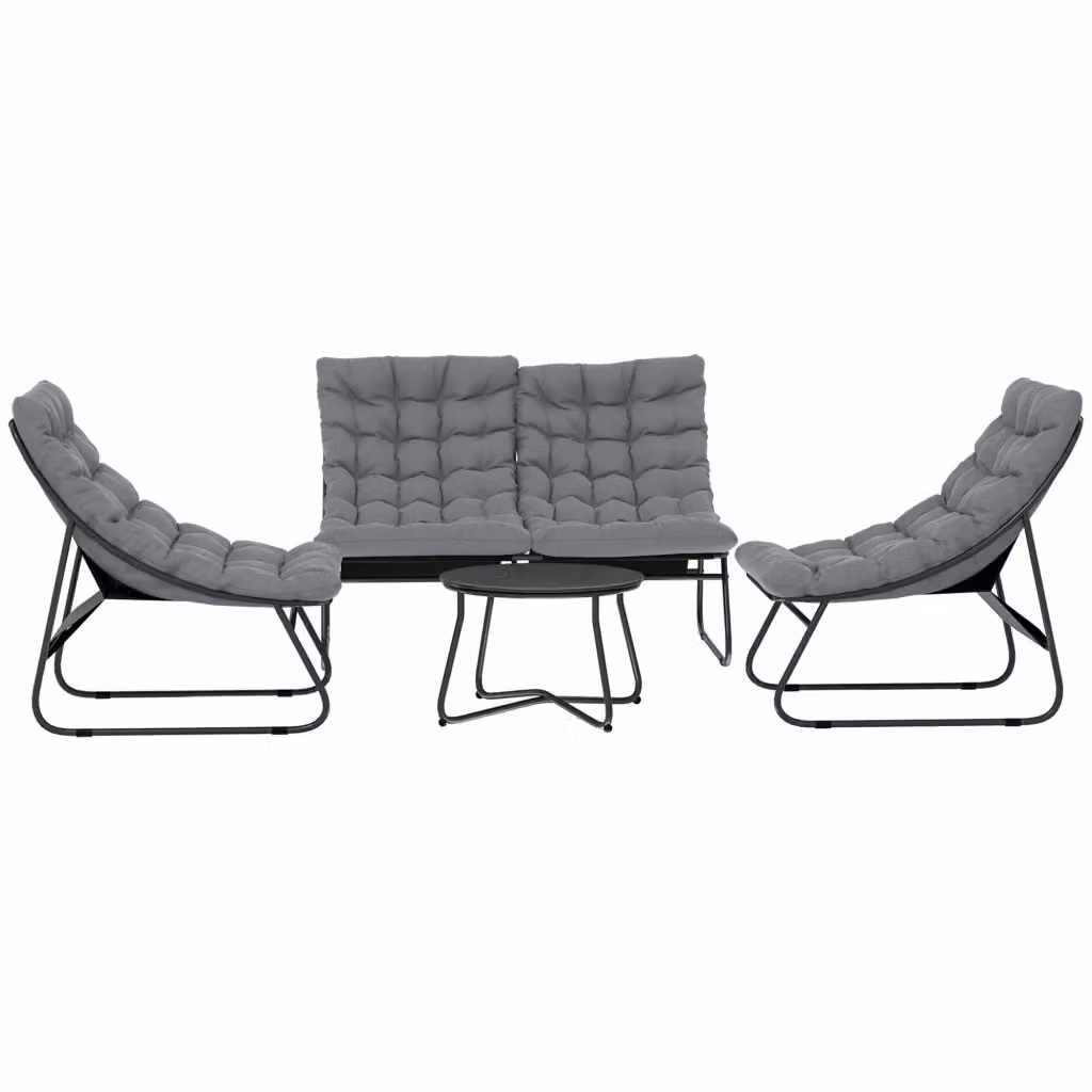 Set Giardino Minimal da 4 Posti con Divano Doppio, Poltrone e Tavolino in Acciaio Grigio e Tessuto Resistente ai Raggi UV – 2