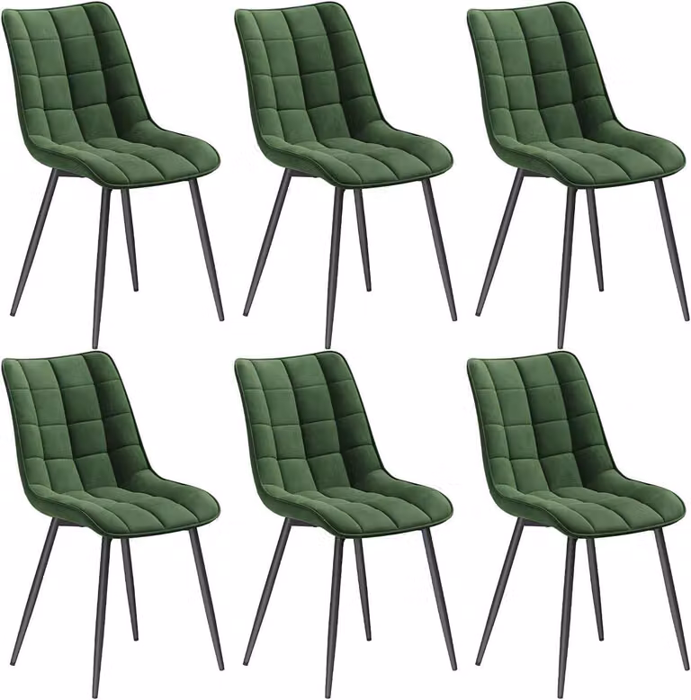 Set di 6 sedie da pranzo WOLTU, sedia imbottita con schienale, portata fino a 150 kg, seduta in velluto, gambe in metallo, verde scuro