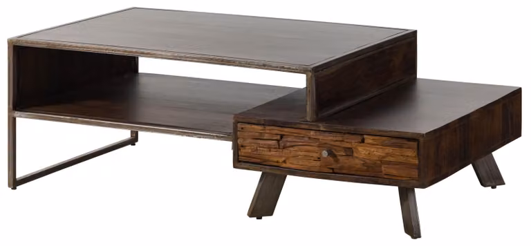 MASSIVMOEBEL24 | Tavolino da salotto in legno di acacia / legno riciclato 135x70x45 laccato marrone SEVILLA #27