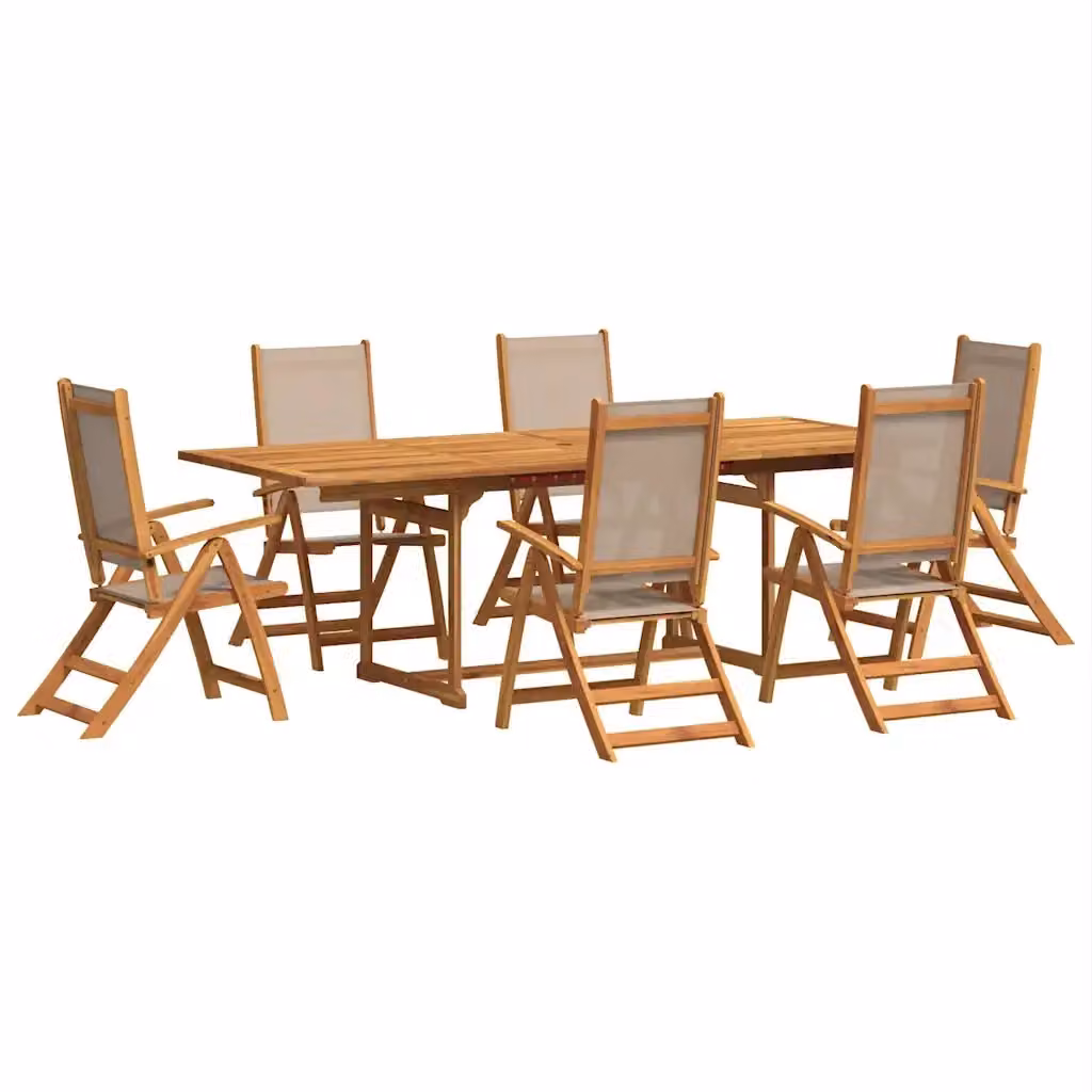 Set Pranzo da Giardino vidaXL in Legno di Acacia e Textilene, 7 Pezzi, Marrone e Beige – 2