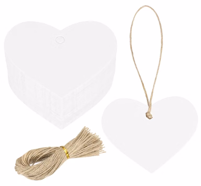 100 etichette in carta kraft con cordoncino, 5,5 x 6,6 cm, colore bianco