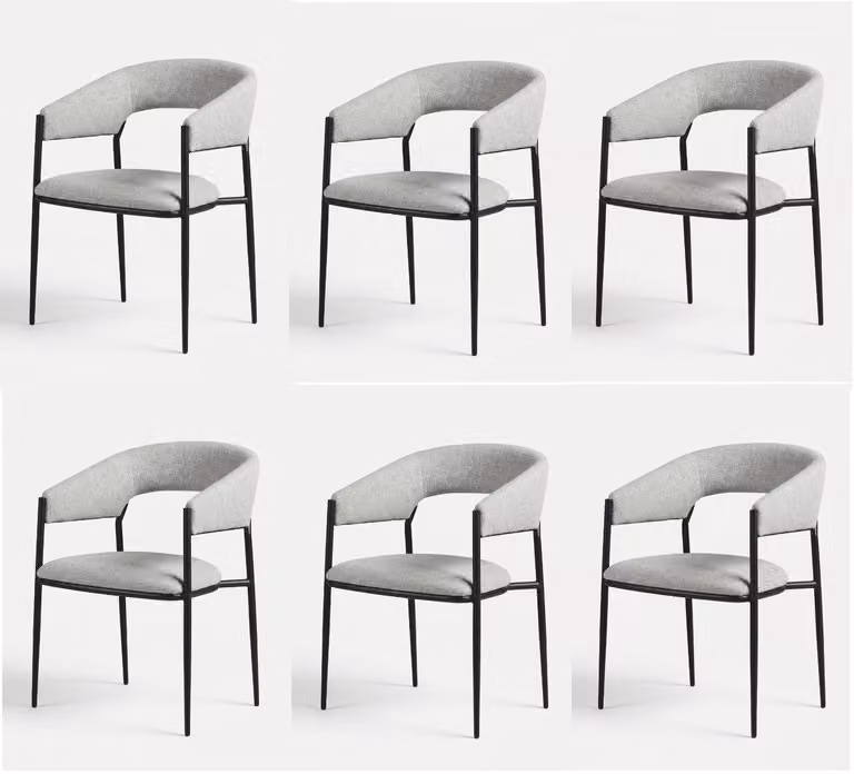 Set di 6 eleganti sedie da pranzo "Prestige", colore bianco, con braccioli in tessuto