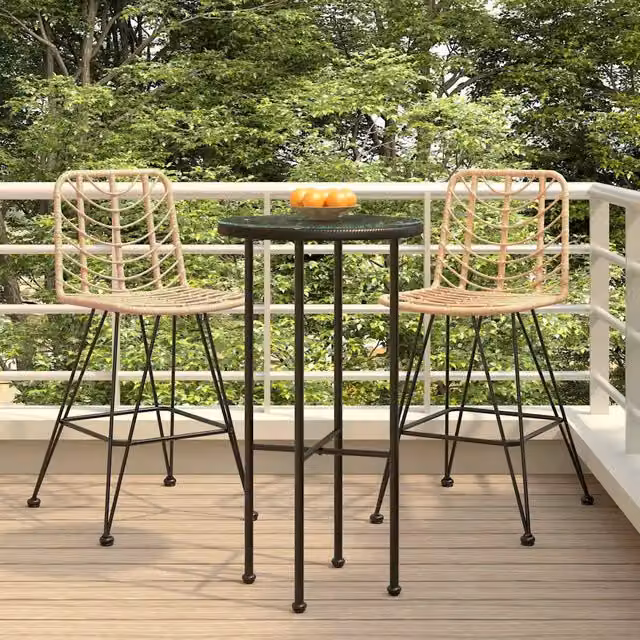 Set di 2 sgabelli da bar moderni vidaXL in rattan PE e metallo nero, L: 45 cm, P: 56 cm, H: 103,5 cm
